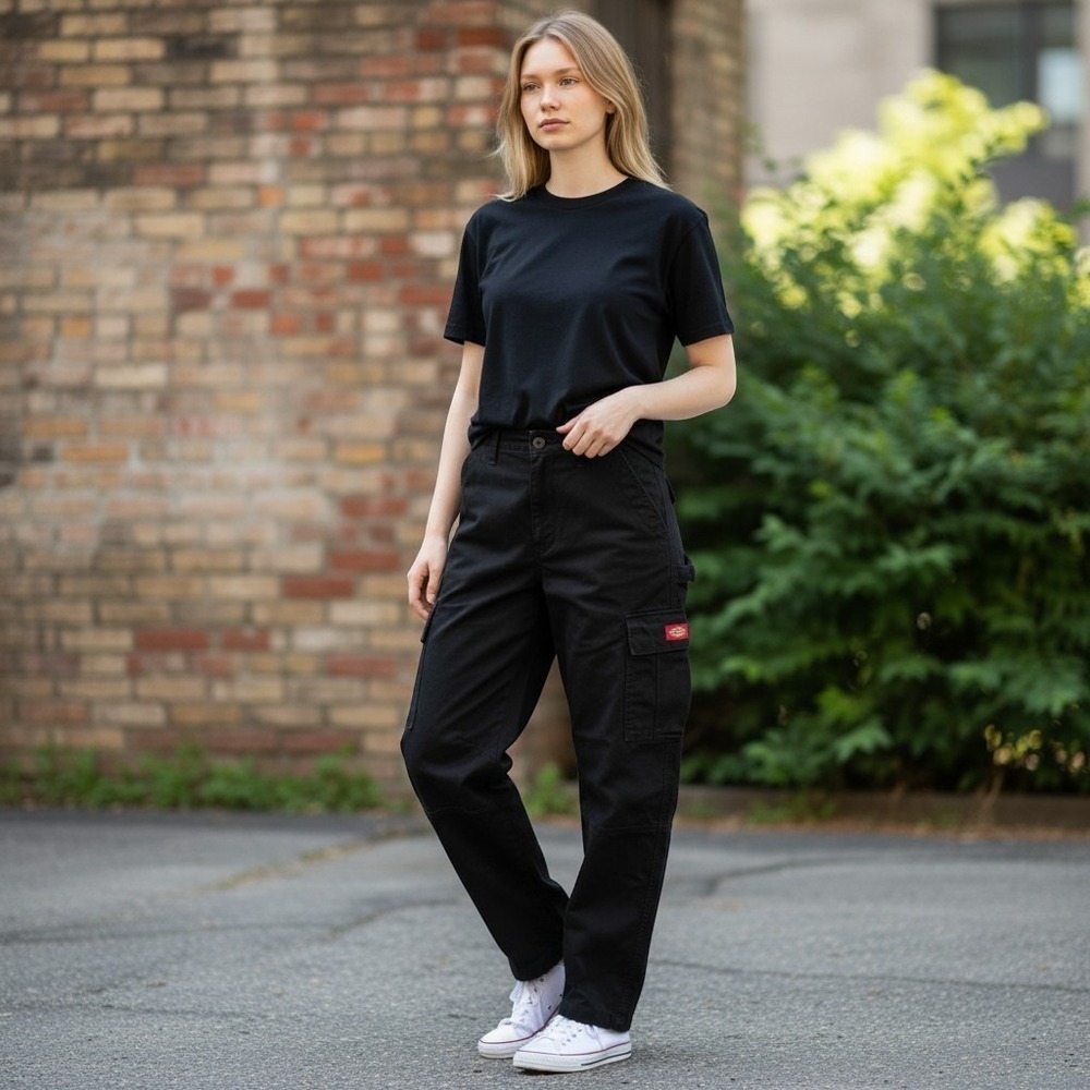 Dickies Girl Black Cargo Pants Junior Size 9 Articulated Knee Utility Y2K